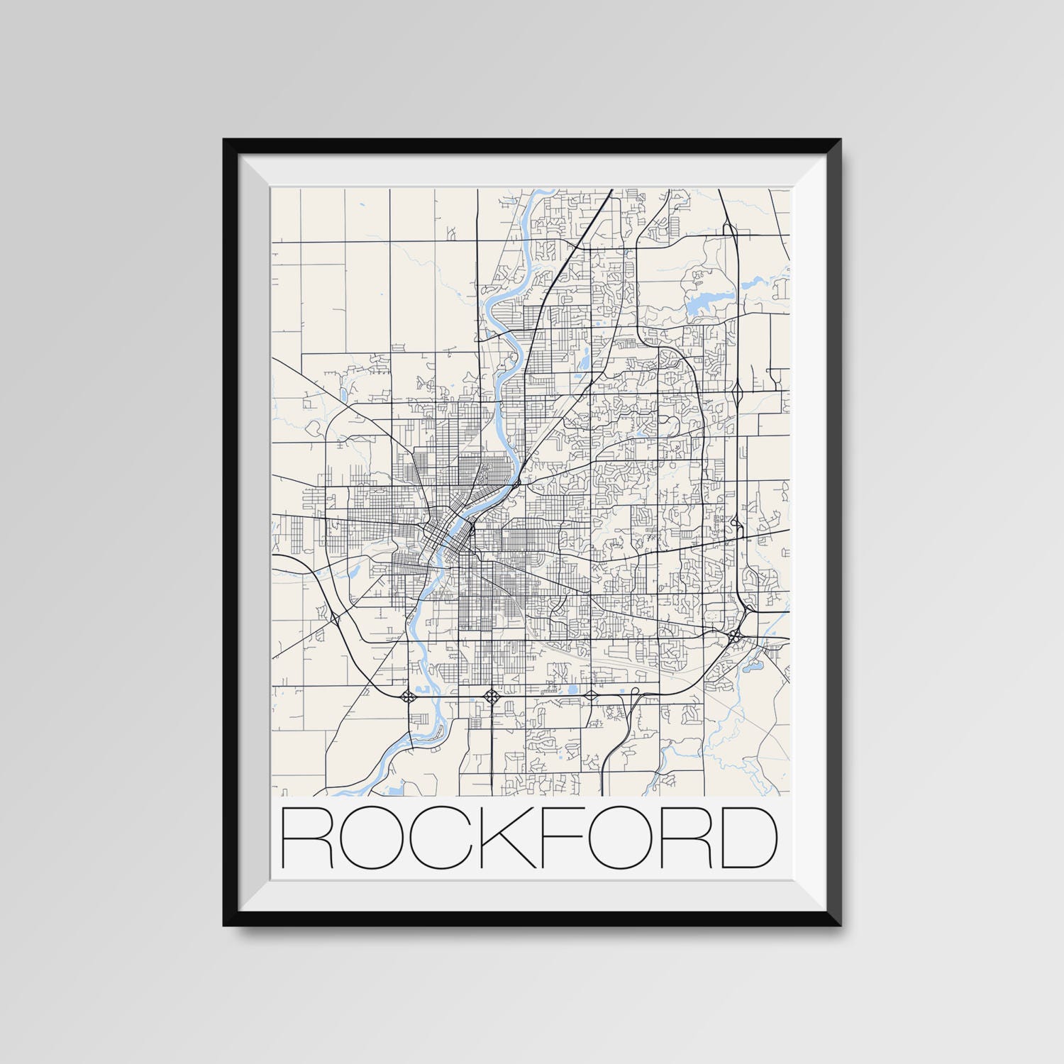 custom city map poster city map wall art decor Personalized black and white digital map download ROCKFORD Illinois IL USA city map print