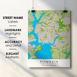 Plymouth Vereinigtes Königreich Stadt Karte Print Poster Kunst mit Straßenname - Karte von Europa - Sofortiger digitaler Download druckbare Karte