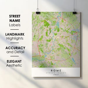 Rome Italy City Map Print Poster Art with Street Name - Map of Europe - Instant Digital Download Printable Map