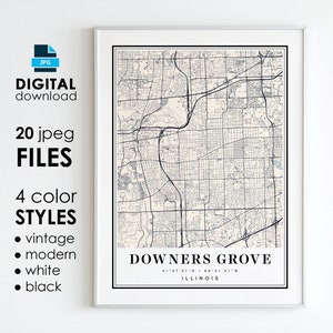 DOWNERS GROVE IL Karte - Druckbare digitale Kunst - Downers Grove Illinois City Poster Karte - Digital Sofort Download