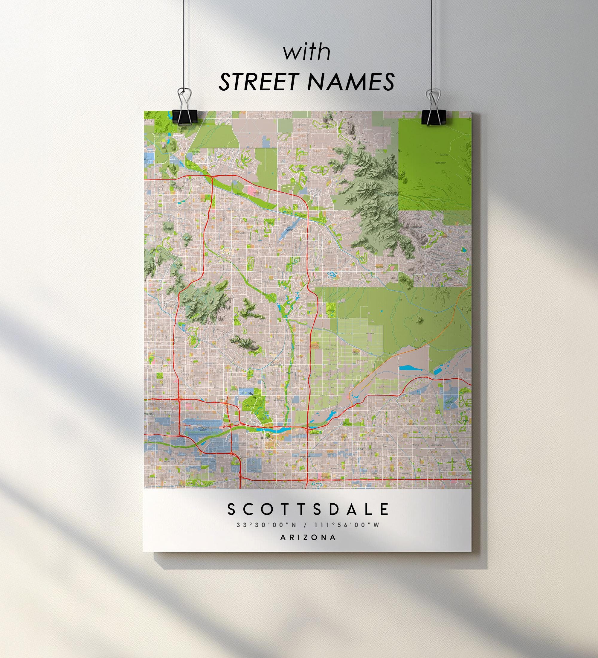 スコッツデール（アリゾナ州）市街地図印刷：詳細な通り名（デジタルダウンロード）