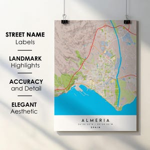 Almeria Spanien Stadt Karte Print Poster Kunst mit Straßenname - Karte von Europa - Sofortiger digitaler Download druckbare Karte