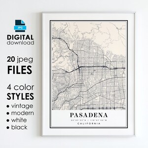 Pasadena, Californie, carte - Art numérique imprimable - Pasadena, Californie, affiche de carte - téléchargement numérique instantané