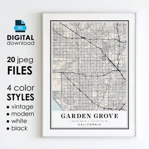 GARDEN GROVE CA Karte - Druckbare digitale Kunst - Garden Grove Kalifornien Stadt Poster Karte - digitaler Sofort Download