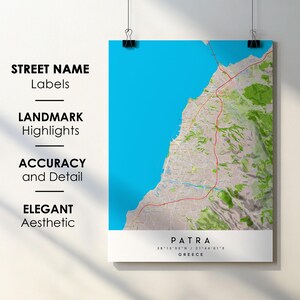 Patra Griechenland Stadt Karte Print Poster Kunst mit Straßenname - Karte von Europa - Sofortiger digitaler Download druckbare Karte