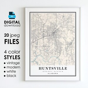 HUNTSVILLE AL Karte – druckbare digitale Kunst – Huntsville Alabama City Poster Karte – digitaler Sofort-Download