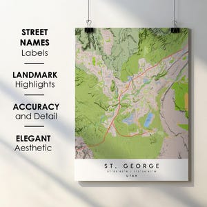 St George UT City Map Print Poster with Street Names (Digital Download)