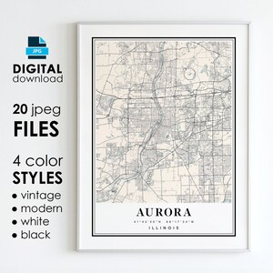 AURORA IL Karte - Druckbare digitale Kunst - Aurora Illinois Poster Map - digitaler Sofort Download
