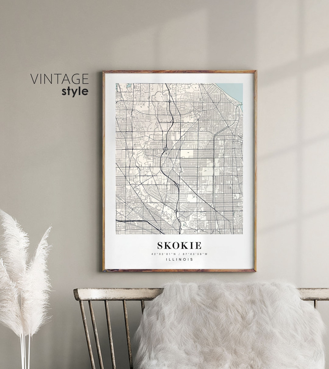 Skokie Illinois IL Map, Skokie City Map, Skokie Print, Skokie Poster