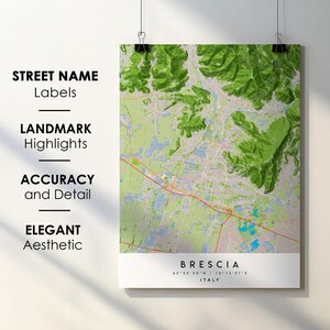 Brescia Italy City Map Print Poster Art with Street Name - Map of Europe - Instant Digital Download Printable Map