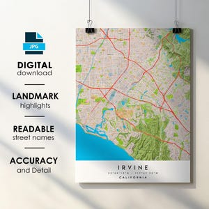 Irvine CA City Map Print-Poster mit Straßenname Sofortiger digitaler Download, Irvine California druckbare Karte