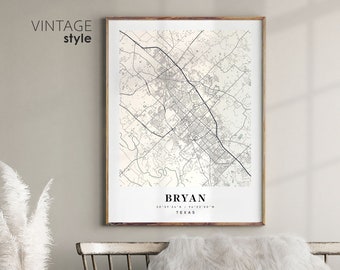 Bryan Texas TX map, Bryan city map, Bryan print, Bryan poster map, Valentine's Day gift