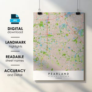 Pearland Texas City Map Print with Street Names (Digital Download)