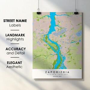 Zaporizja, Oekraïne stadsplattegrond afdrukken poster kunst met straatnaam - kaart van Europa - instant digitale download afdrukbare kaart