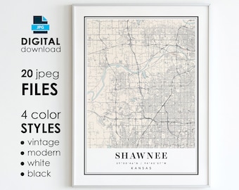 SHAWNEE KS Map - Printable Digital Art - Shawnee Kansas City Poster Map - Digital Instant Download