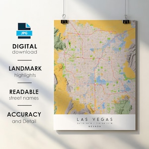 Las Vegas NY Stadt Karte Print Poster mit Straßenname Sofortiger digitaler Download, Las Vegas Nevada druckbare Karte