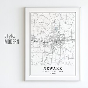 NEWARK OH Map - Printable Digital Art - Newark Ohio City Poster Map ...