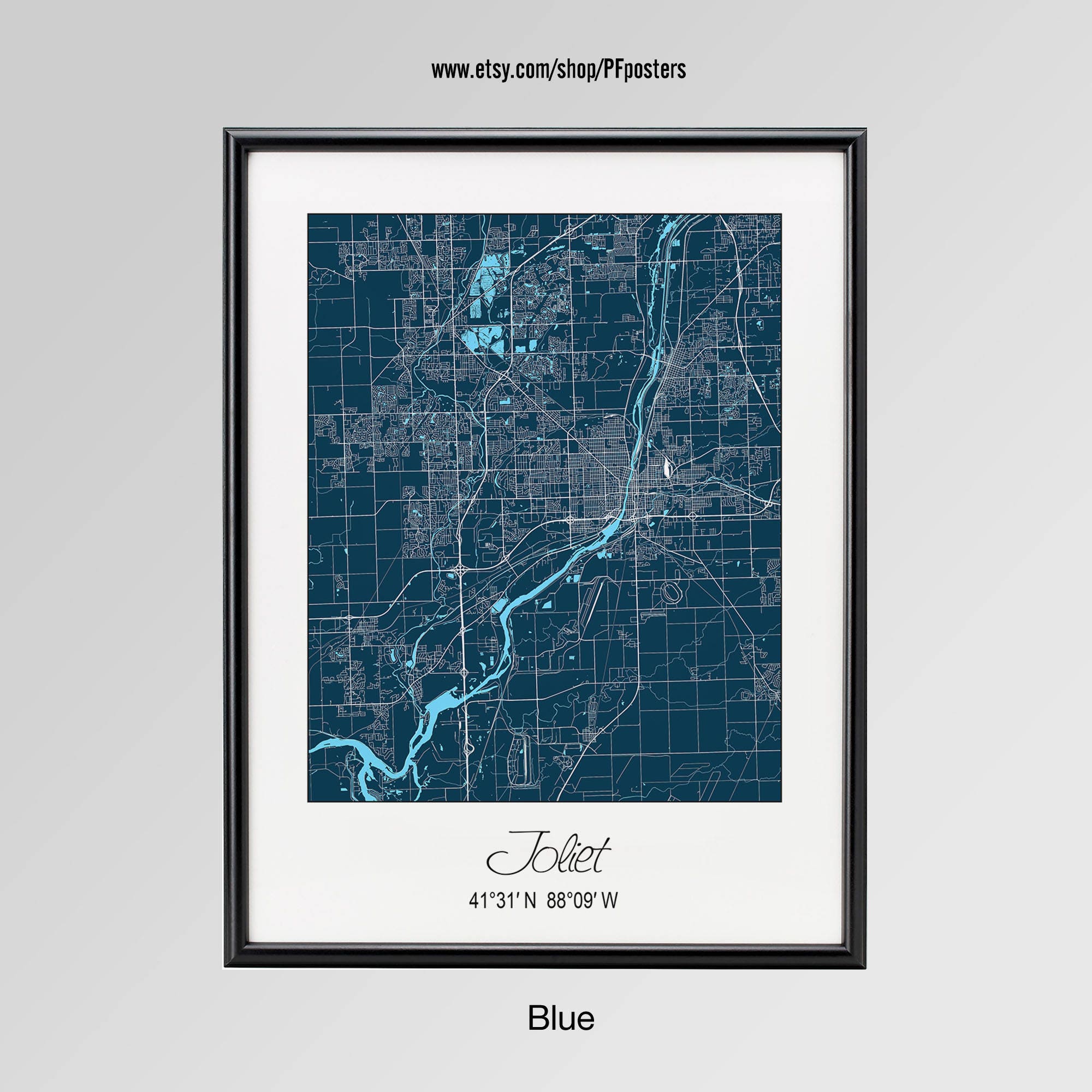 Joliet Illinois Map Joliet City Print Joliet Poster Joliet Etsy