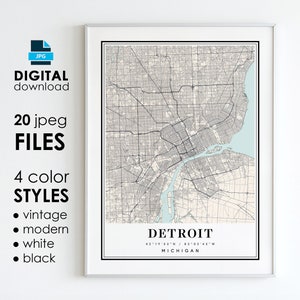 Carte DETROIT MI - Art numérique imprimable - Detroit Michigan City poster carte - téléchargement numérique immédiat