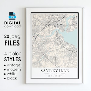 SAYREVILLE NJ kaart - afdrukbare digitale kunst - Sayreville New Jersey City Poster kaart - digitale Instant Download