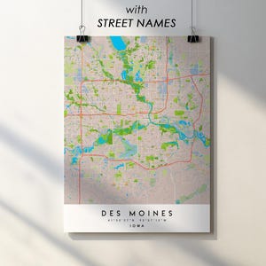Des Moines IA City Map Print: Detailed Street Names (Digital Download)
