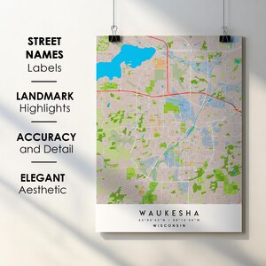 Waukesha Wisconsin City Map Print Poster (Digital Download)