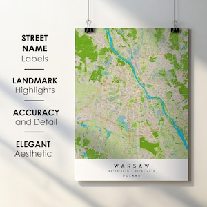 Warschau Polen stadsplattegrond print posterkunst met straatnaam - kaart van Europa - afdrukbare kaart instant digitale download downloaden