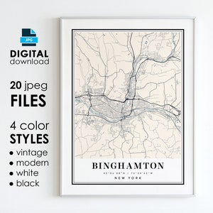 Binghamton NY Map Art Print: Modern, Vintage Styles (Digital Download)