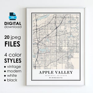 APPLE VALLEY MN kaart - afdrukbare digitale kunst - Apple Valley Minnesota City Poster kaart - digitale Instant Download