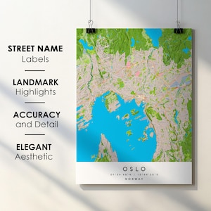 Oslo Norway City Map Print Poster Art with Street Name - Map of Europe - Instant Digital Download Printable Map