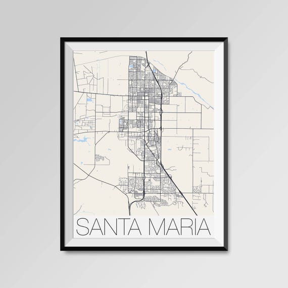 Santa Maria California Map Santa Maria City Map Print Santa Etsy