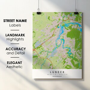 Lübeck Germany City Map Art Print with Street Names (Digital Download)