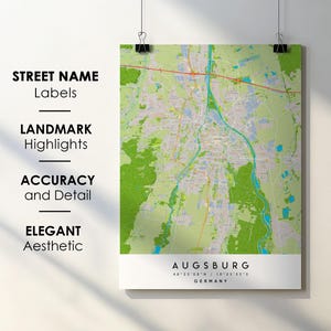 Augsburg Duitsland stadsplattegrond print poster kunst met straatnaam - kaart van Europa - instant digitale download afdrukbare kaart