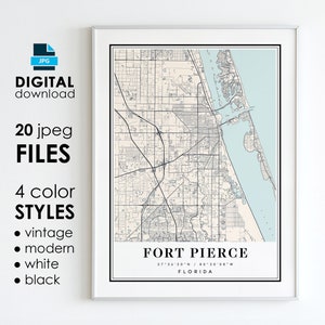 FORT PIERCE FL kaart - afdrukbare digitale kunst - Fort Pierce Florida City Poster kaart - digitale Instant Download