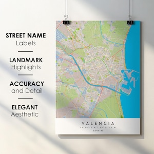 Valenien Spanien Stadt Karte Print Poster Kunst mit Straßenname - Karte von Europa - Sofortiger digitaler Download druckbare Karte