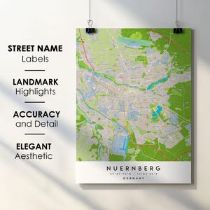 Nuernberg Germany City Map Print Poster Art with Street Name - Map of Europe - Instant Digital Download Printable Map