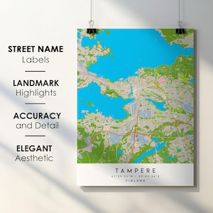 Tampere Finland City Map Print Poster Art with Street Name - Map of Europe - Instant Digital Download Printable Map