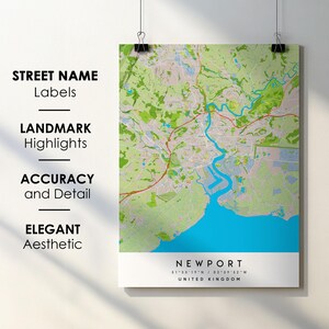 Newport, Verenigd Koninkrijk stadskaart print poster kunst met straatnaam - kaart van Europa - instant digitale download afdrukbare kaart