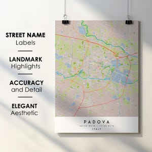 Padua, Italië stadsplattegrond print posterkunst met straatnaam - kaart van Europa - instant digitale download afdrukbare kaart