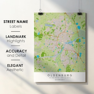 Oldenburg Germany City Map Print Poster Art with Street Name - Map of Europe - Instant Digital Download Printable Map