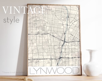 LYNWOOD Map Wall Art affiche personnalisée dans un design moderne, cadeau de carte personnalisé n'importe où