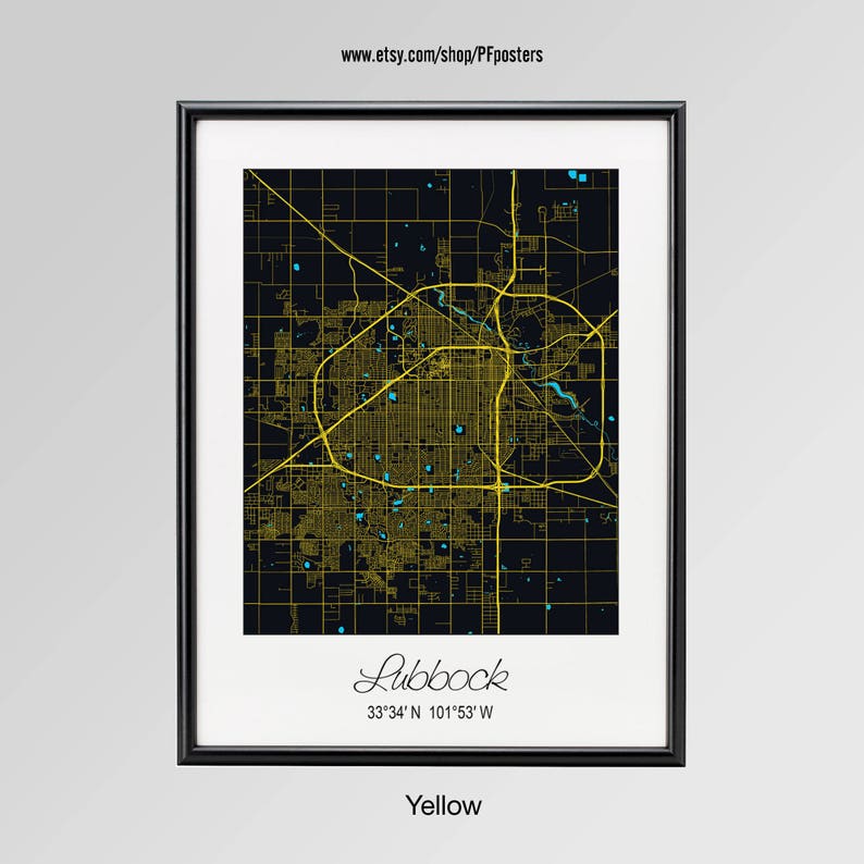Lubbock Texas Map Lubbock City Print Lubbock Poster Lubbock Etsy