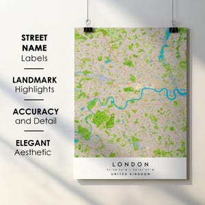 Póster con mapa de la ciudad de Londres, Reino Unido, con nombre de calle - Mapa de Europa - Descarga digital instantánea - Mapa imprimible