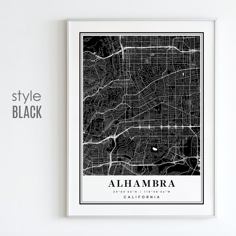 ALHAMBRA CA Map Printable Digital Art Alhambra California City Poster ...