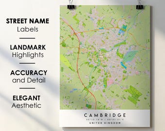 Cambridge UK City Map Print – Detailed Street Names (Digital Download)