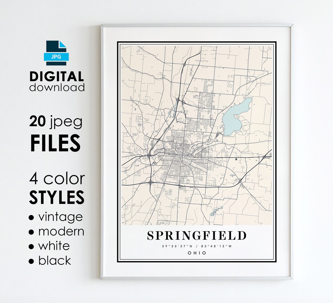 SPRINGFIELD OH Map Printable Digital Art Springfield Ohio City Poster ...