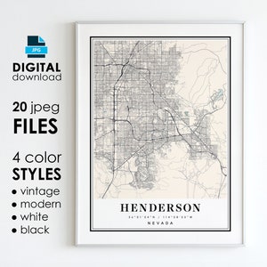 HENDERSON NY Karte - Druckbare digitale Kunst - Henderson Nevada Poster Karte - digitaler Sofort Download