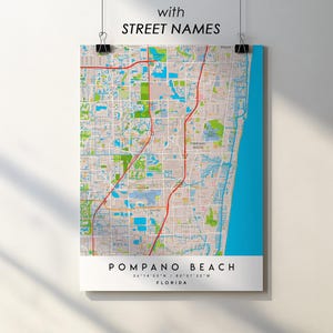Pompano Beach FL City Map Art Print with Street Names (Digital Download)