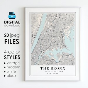 The Bronx NY Map Art Print: Vintage, Modern, Black, White (Digital Download)