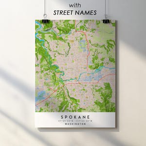 Spokane WA City Map Print: Detailed Street Names (Digital Download)